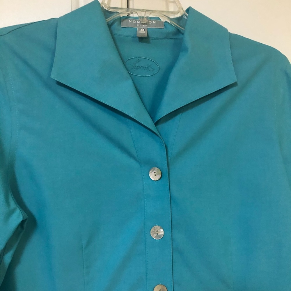 Foxcroft teal button down - Picture 2 of 7